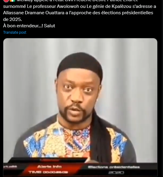 FAUX : L’artiste Meiway ne s’est pas prononcé sur une prétendue candidature du président Alassane Ouattara pour l’élection présidentielle d’octobre 2025